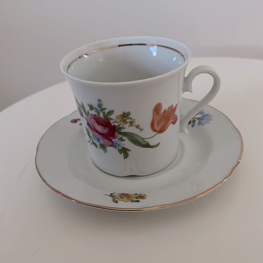 Vintage JLMenau Tea Cup & Saucer German Republic Fine China scattered flowers